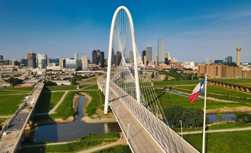 scenic drive Dallas skyline road luxury car