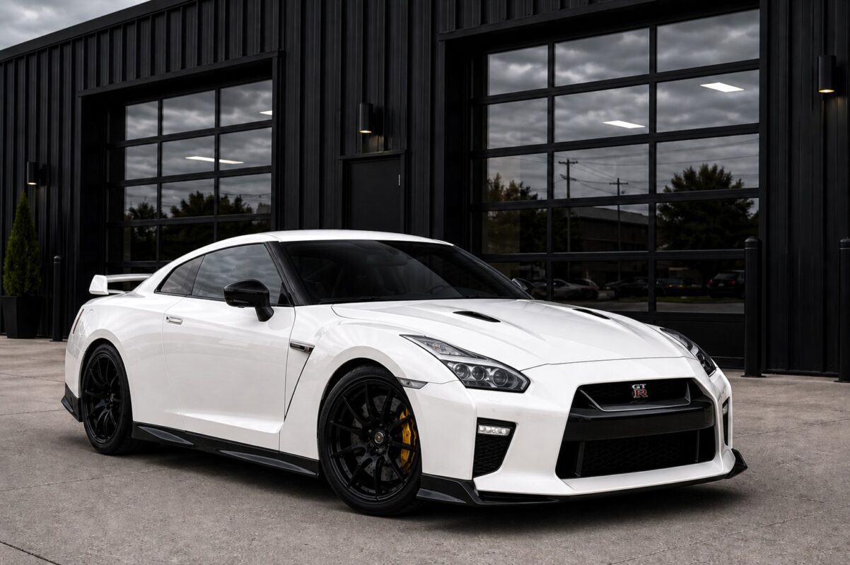 white Nissan GT-R high performance sports car rental in Dallas